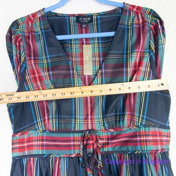 New *flawed* J Crew  V-Neck Taffeta Mini Dress in Stewart Plaid, size 12 - Picture 9 of 16